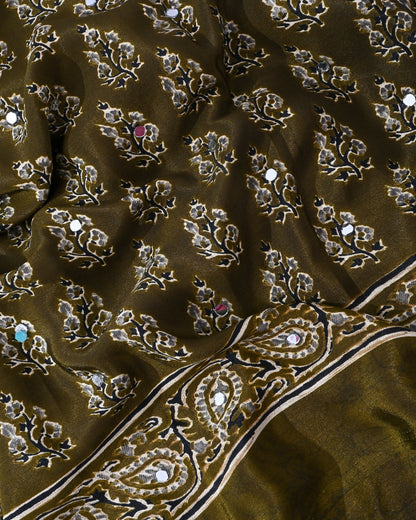 Green Silk Printed Saree - Shop Vastram