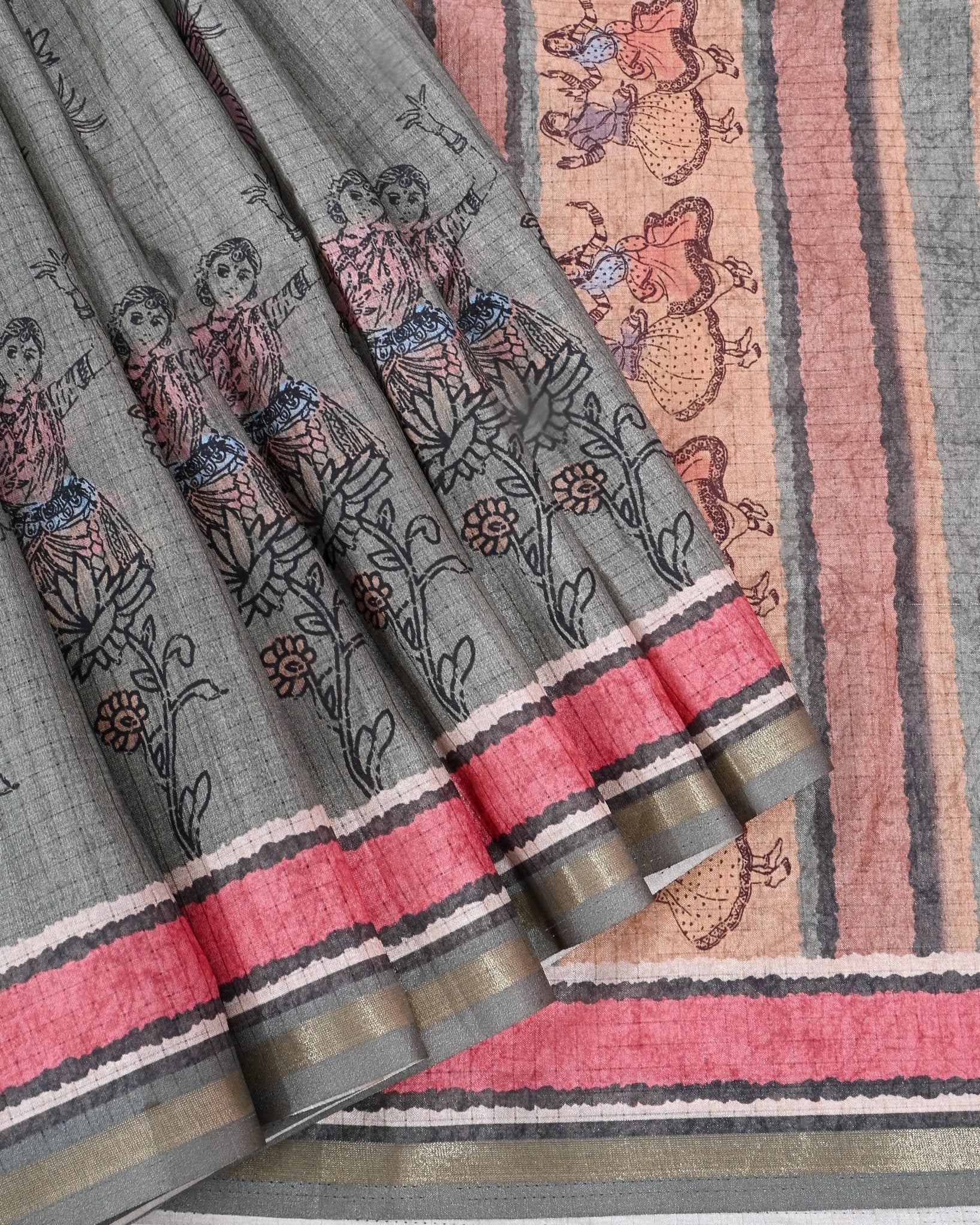 Green Silk Printed Saree - Shop Vastram