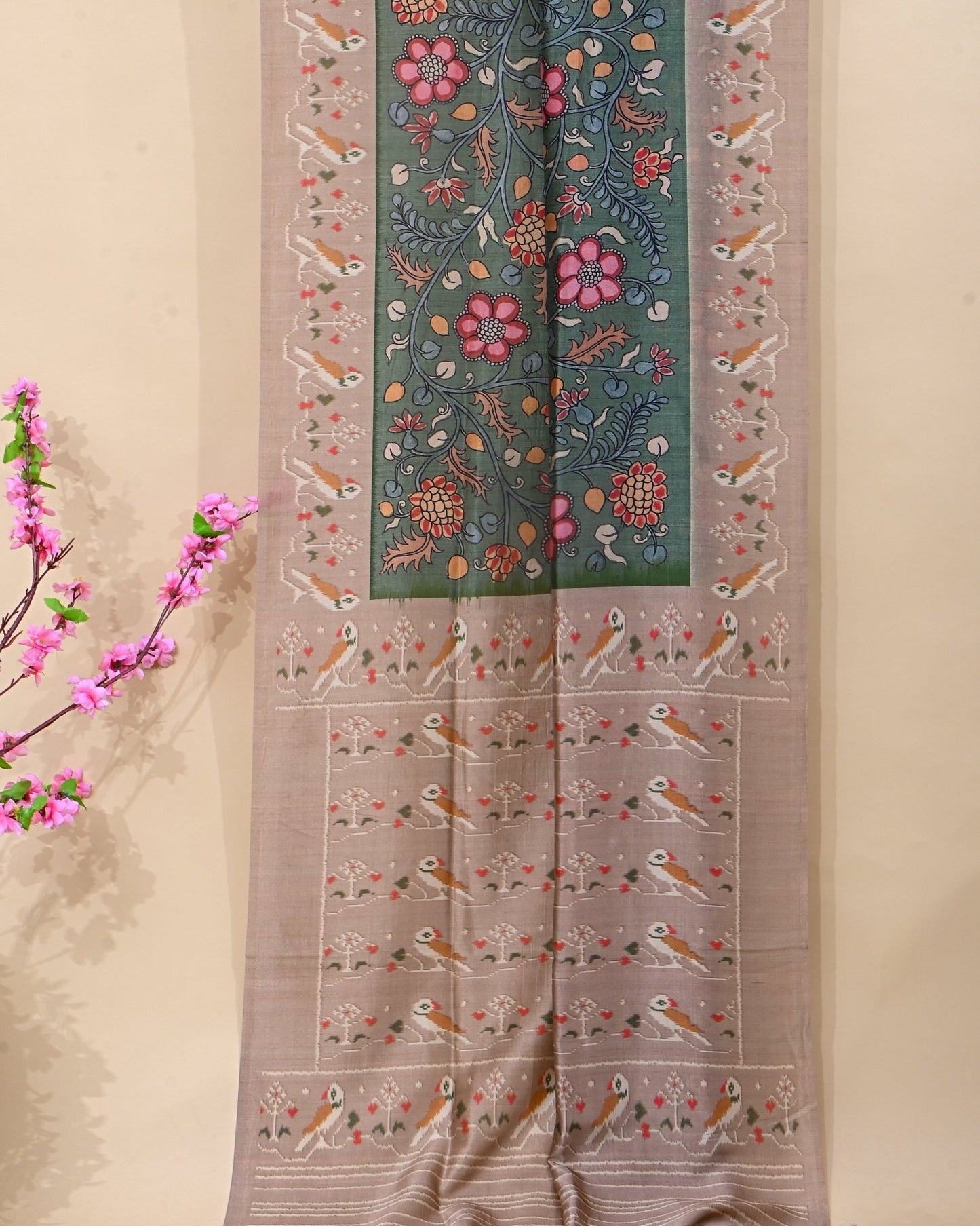 Green Silk Printed Saree - Shop Vastram