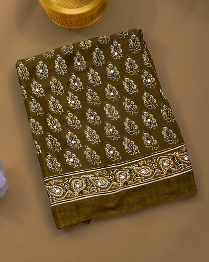 Green Silk Printed Saree - Shop Vastram