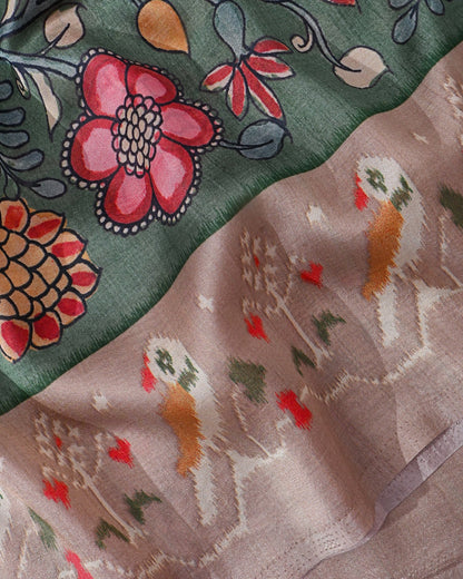 Green Silk Printed Saree - Shop Vastram