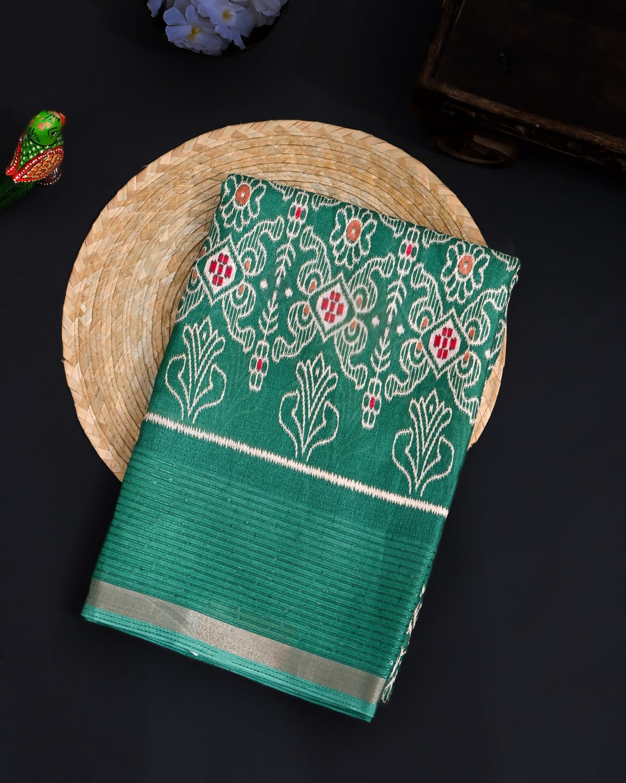 Green Silk Printed Saree - Shop Vastram