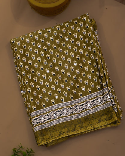 Green Silk Printed Saree - Shop Vastram
