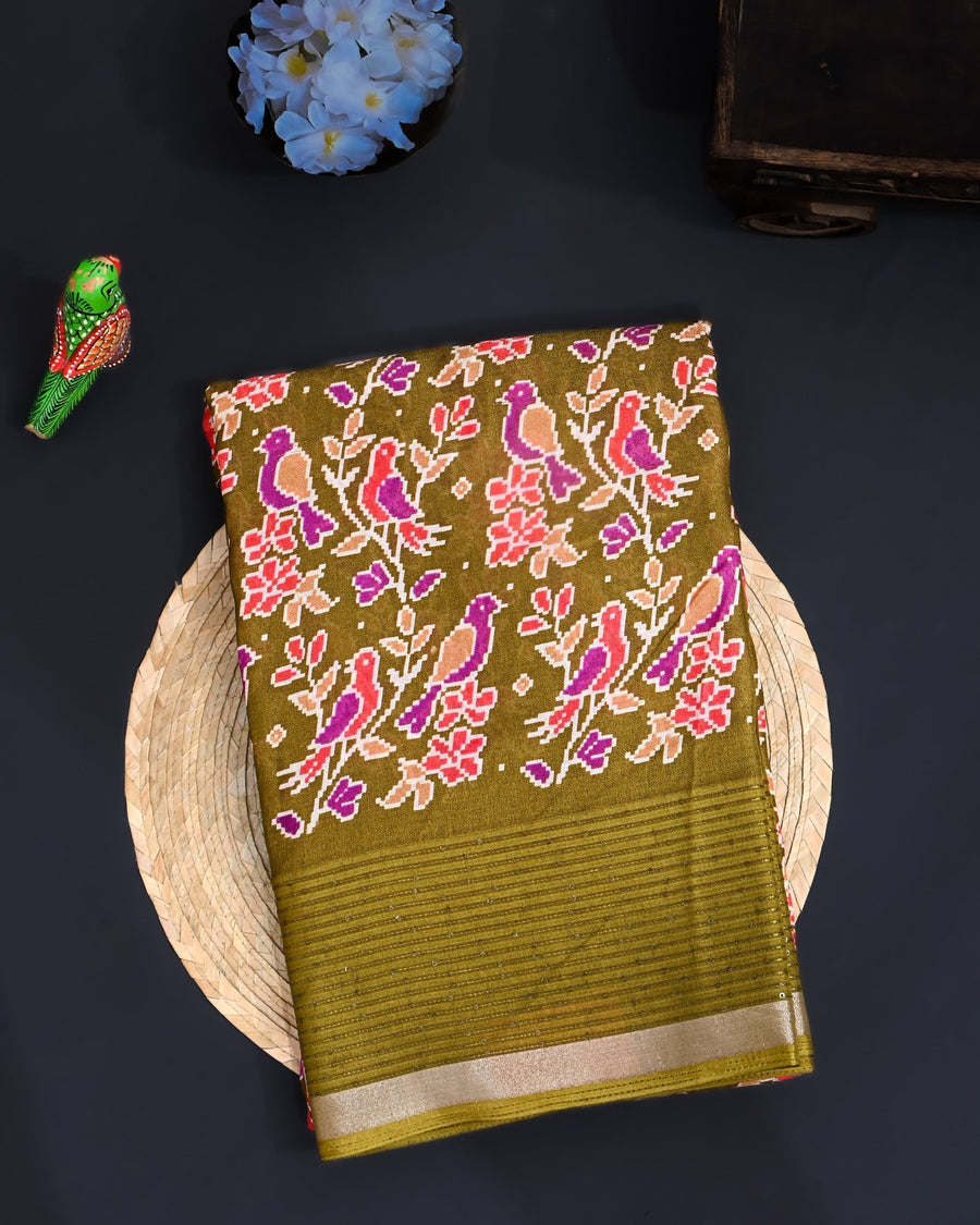 Green Silk Printed Saree - Shop Vastram