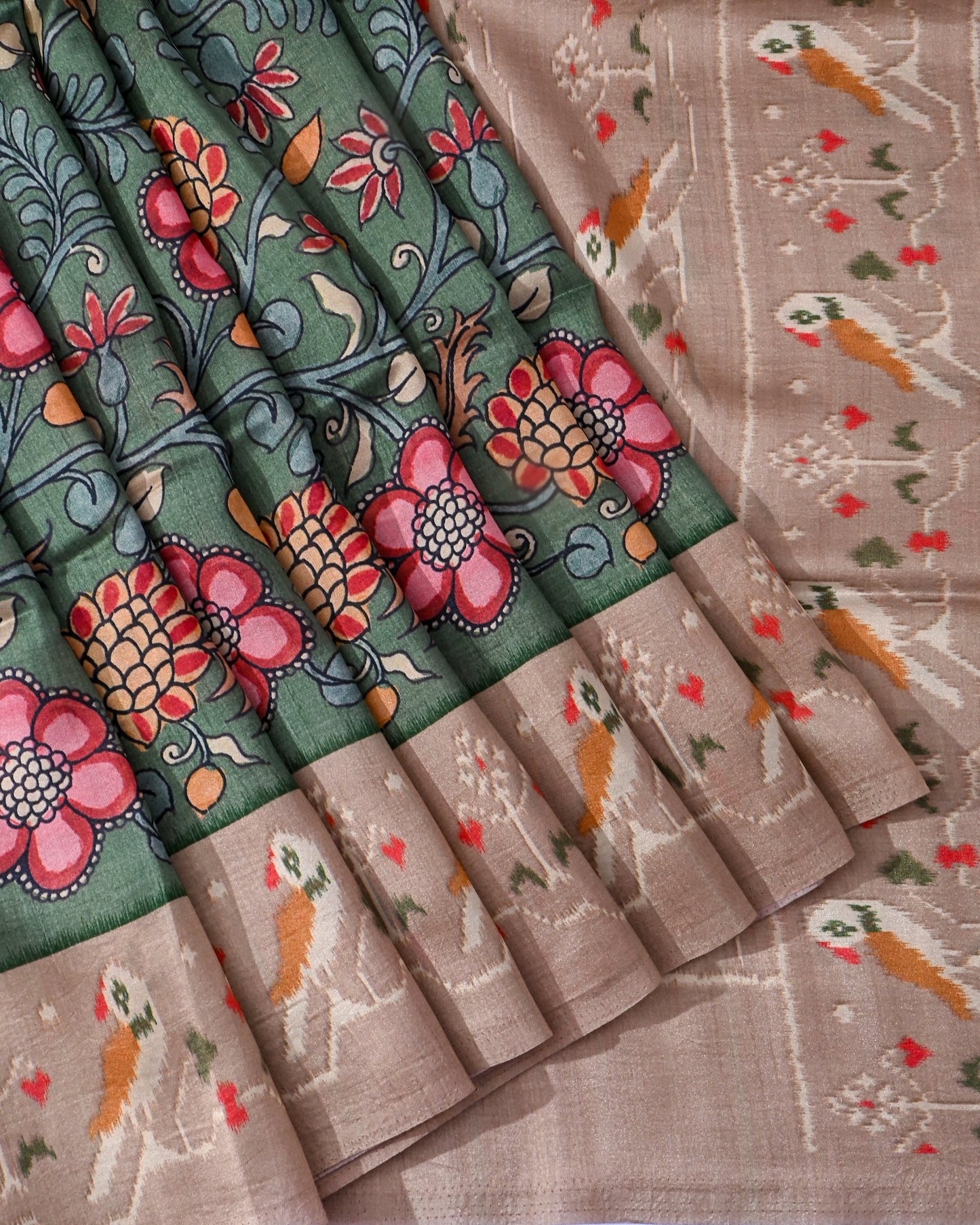 Green Silk Printed Saree - Shop Vastram