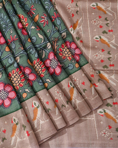 Green Silk Printed Saree - Shop Vastram