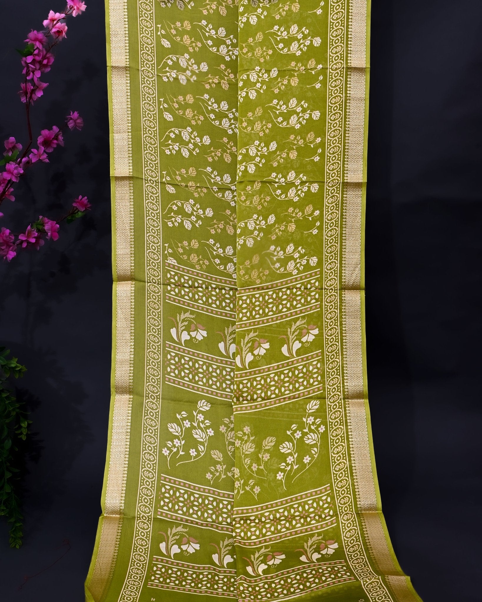 Green Silk Printed Saree - Shop Vastram