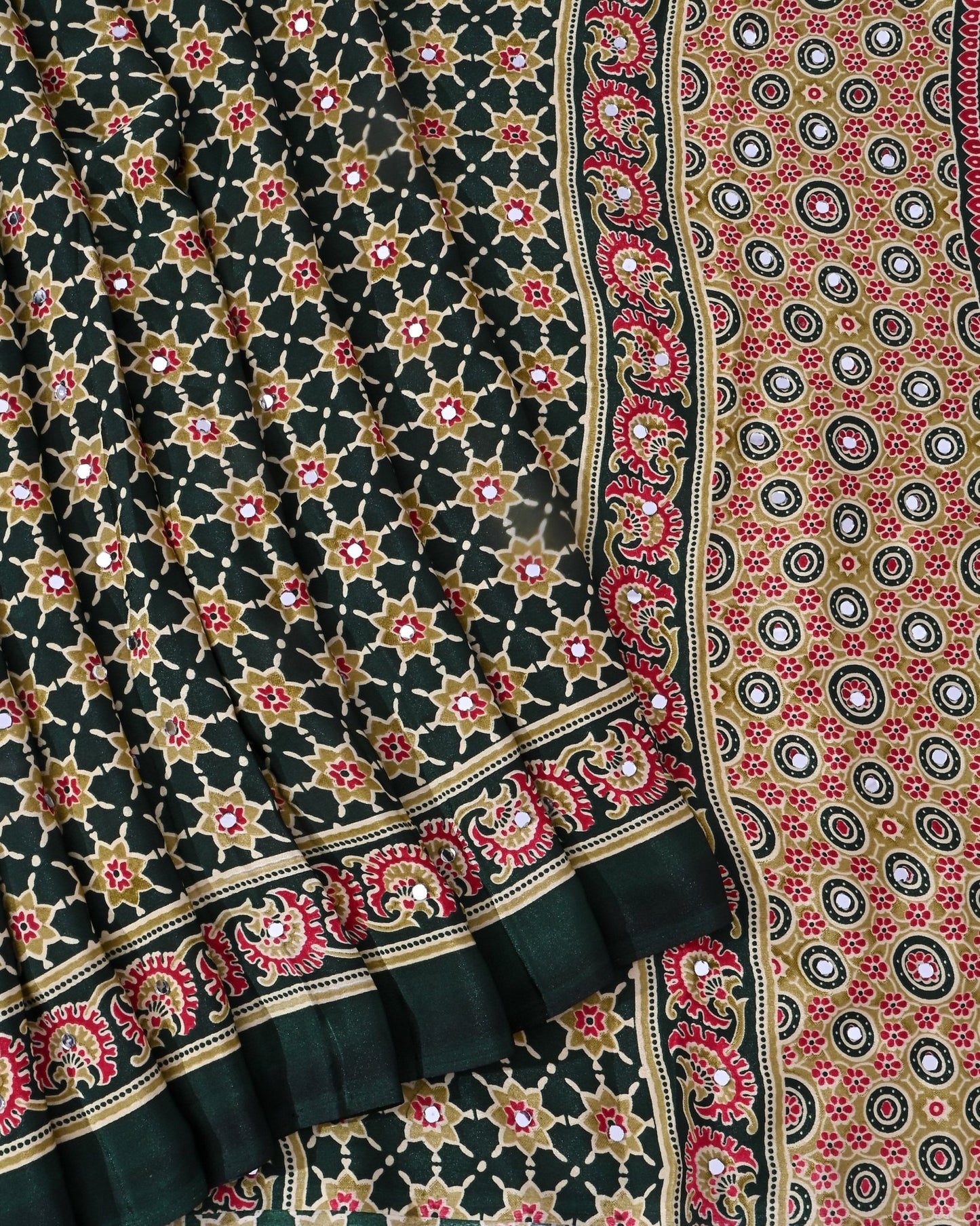 Green Silk Printed Saree - Shop Vastram