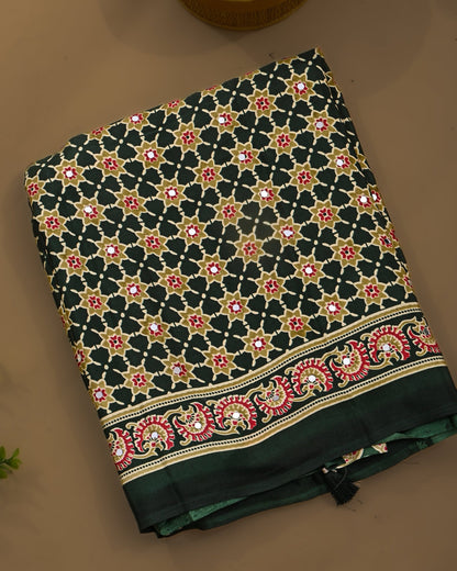 Green Silk Printed Saree - Shop Vastram