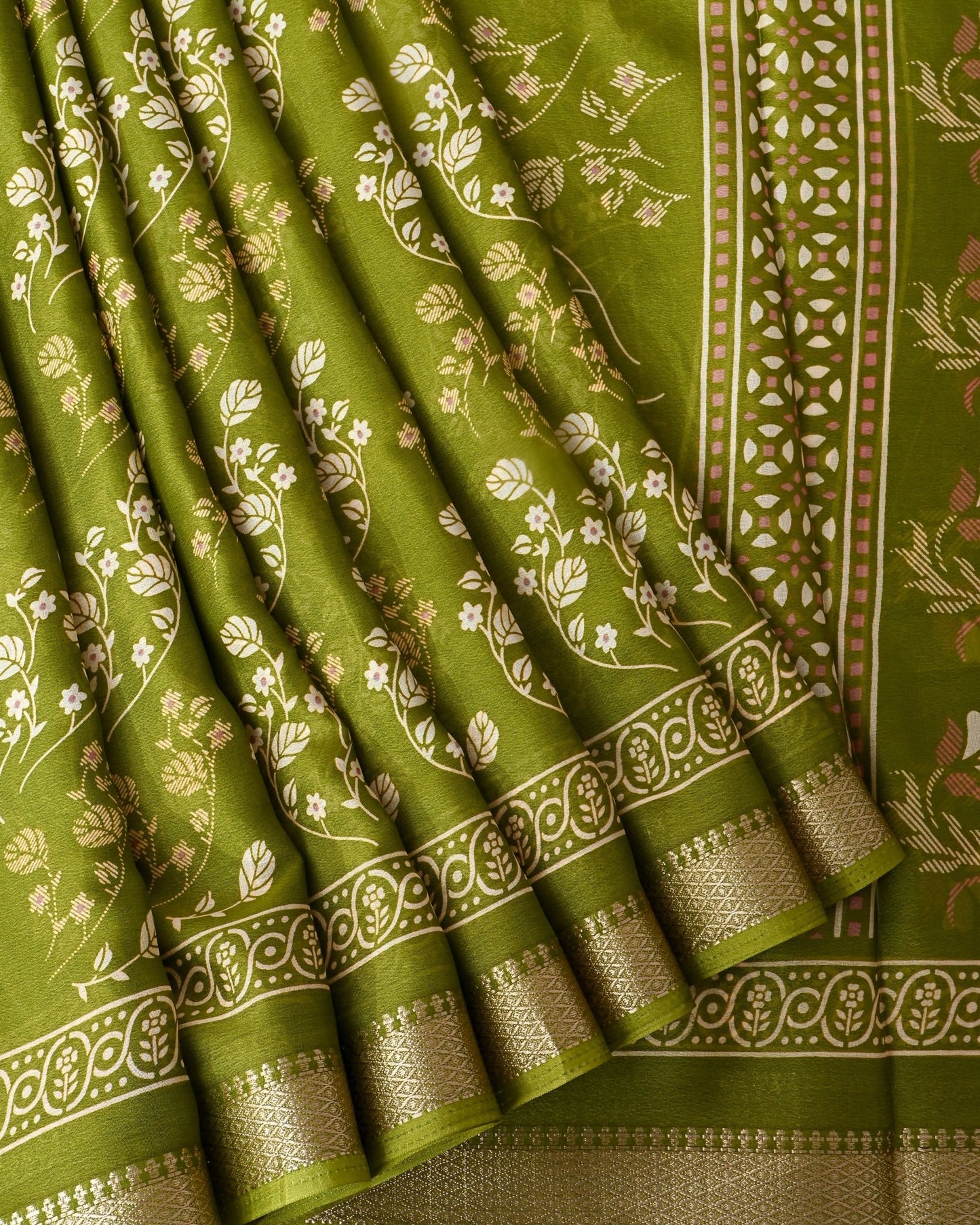 Green Silk Printed Saree - Shop Vastram