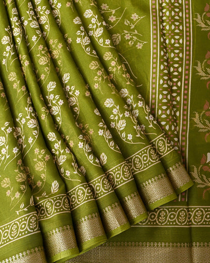 Green Silk Printed Saree - Shop Vastram