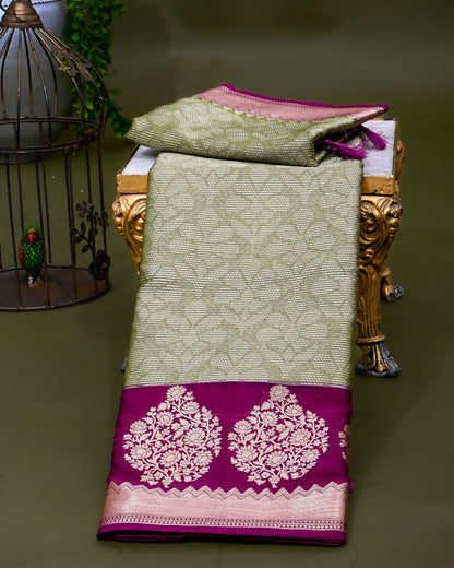 Green Tissue Banarasi Saree - Shop Vastram