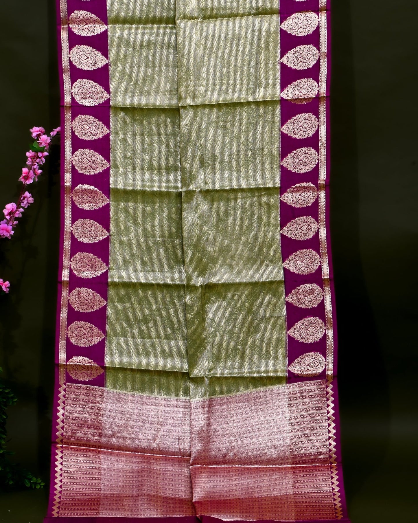 Green Tissue Banarasi Saree - Shop Vastram