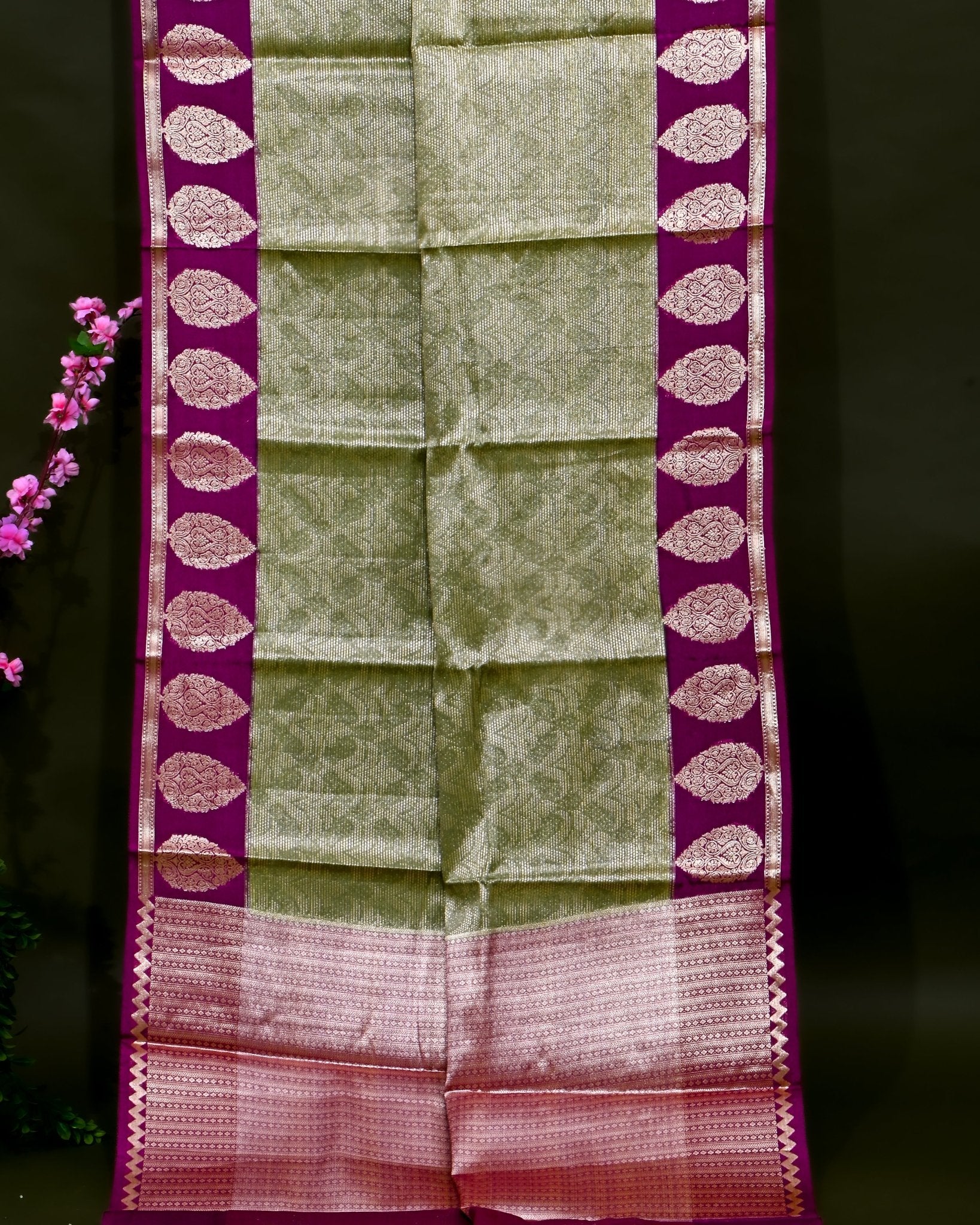 Green Tissue Banarasi Saree - Shop Vastram