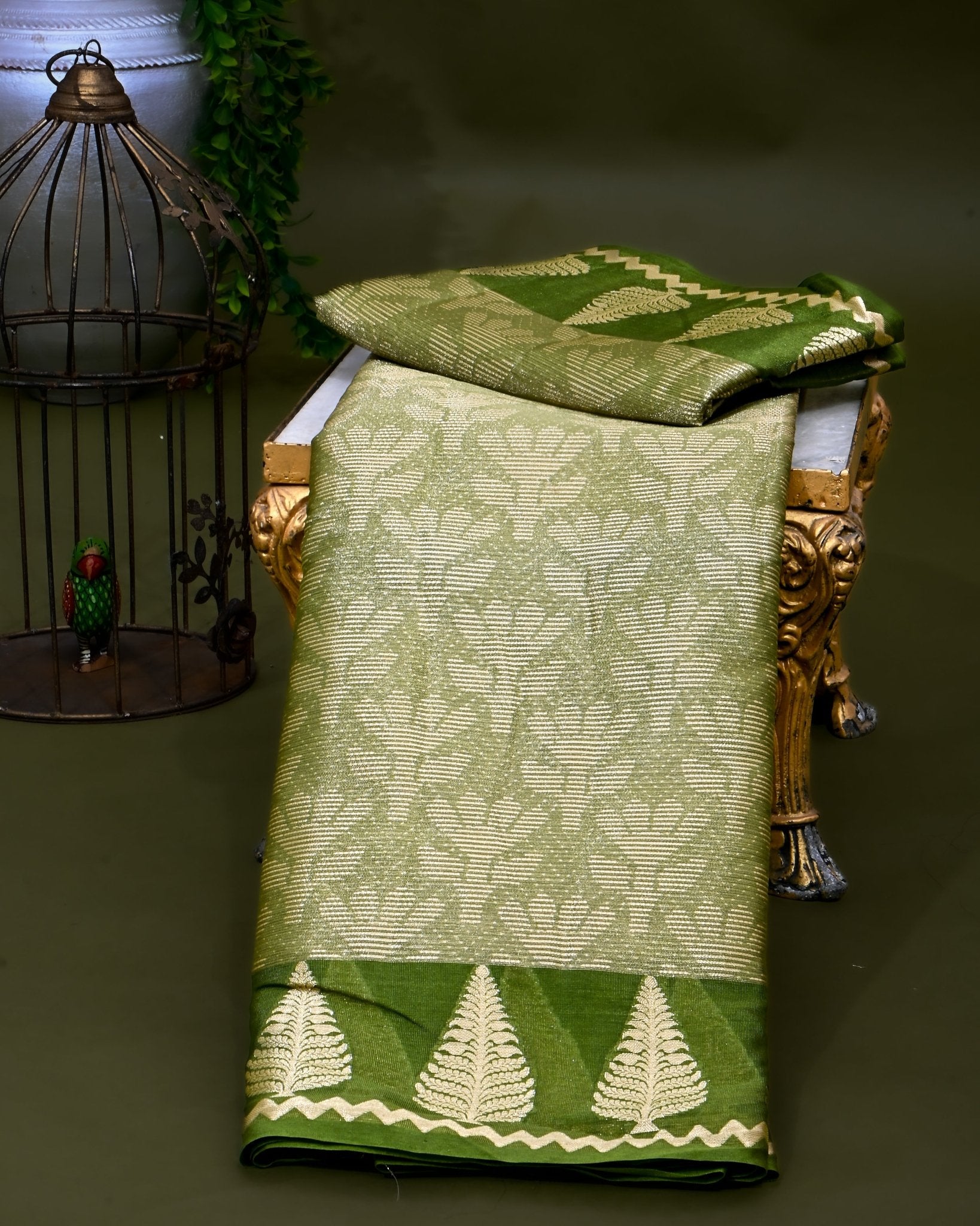 Green Tissue Banarasi Saree - Shop Vastram