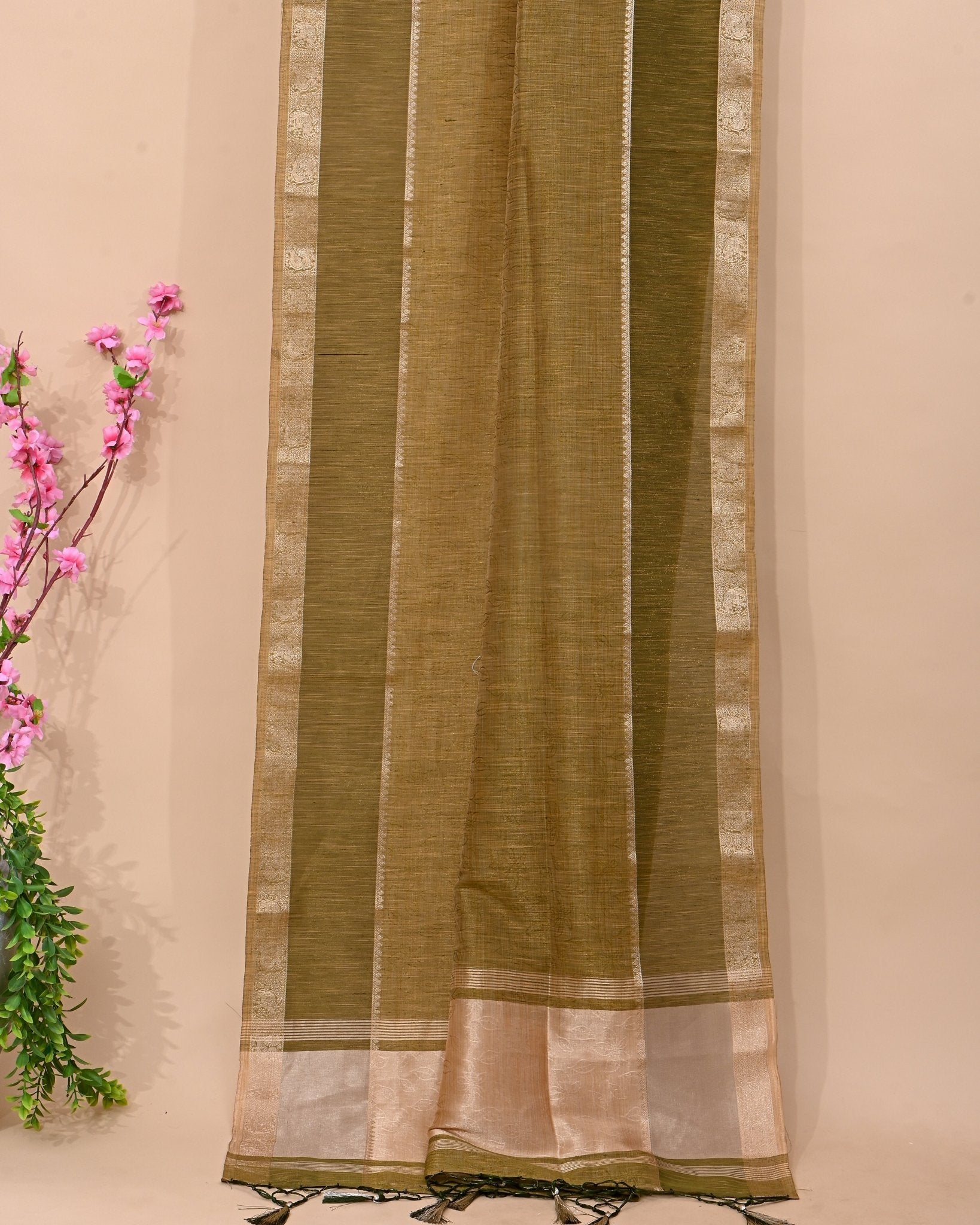 Green Tissue Banarsi Saree - Shop Vastram