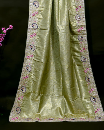 Green Tissue Embroidery Saree - Shop Vastram