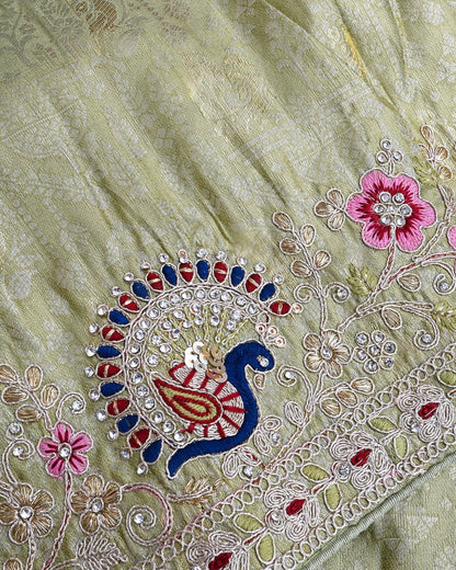 Green Tissue Embroidery Saree - Shop Vastram