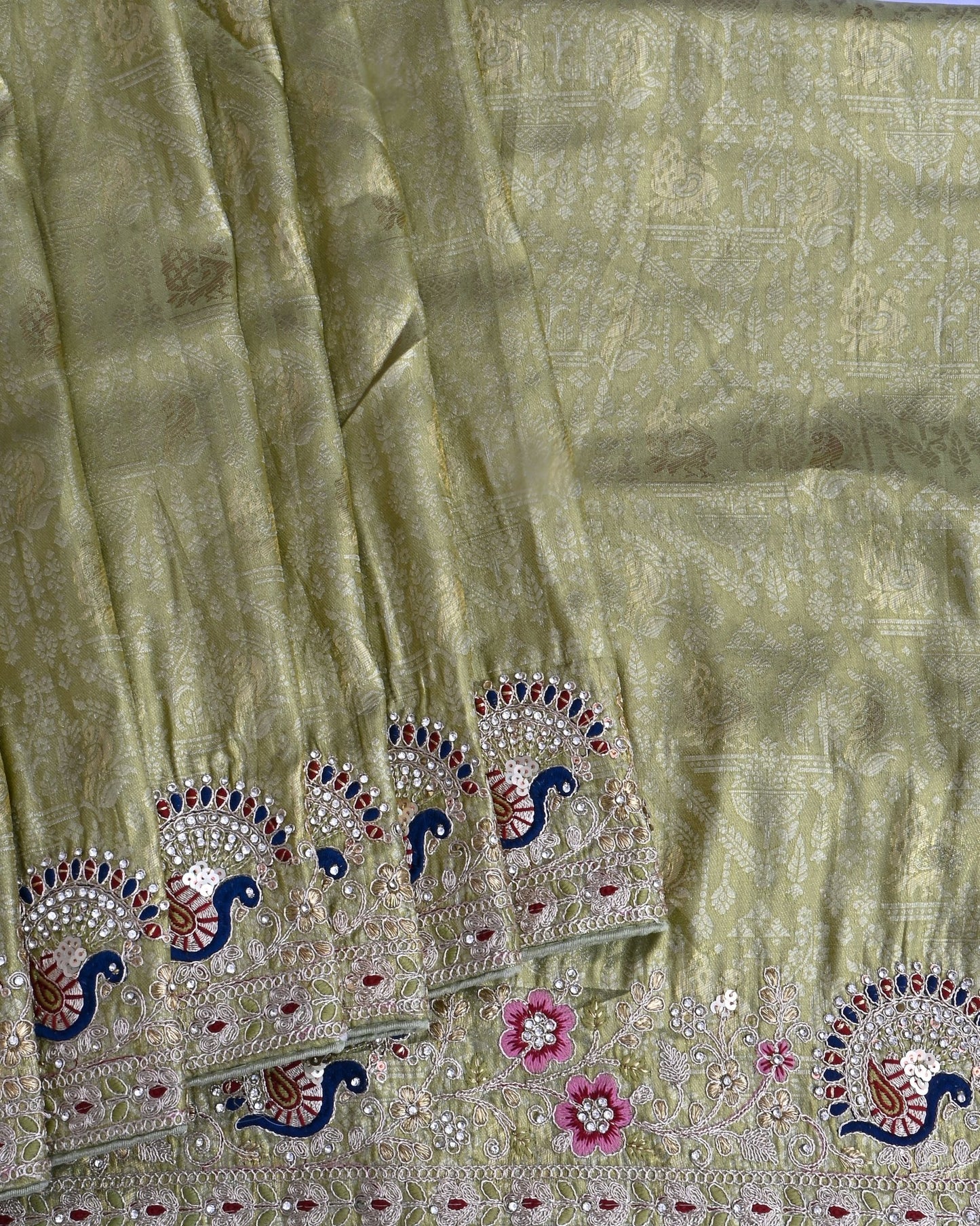 Green Tissue Embroidery Saree - Shop Vastram