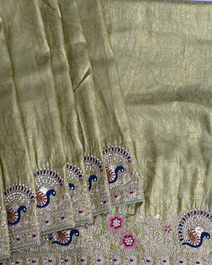 Green Tissue Embroidery Saree - Shop Vastram