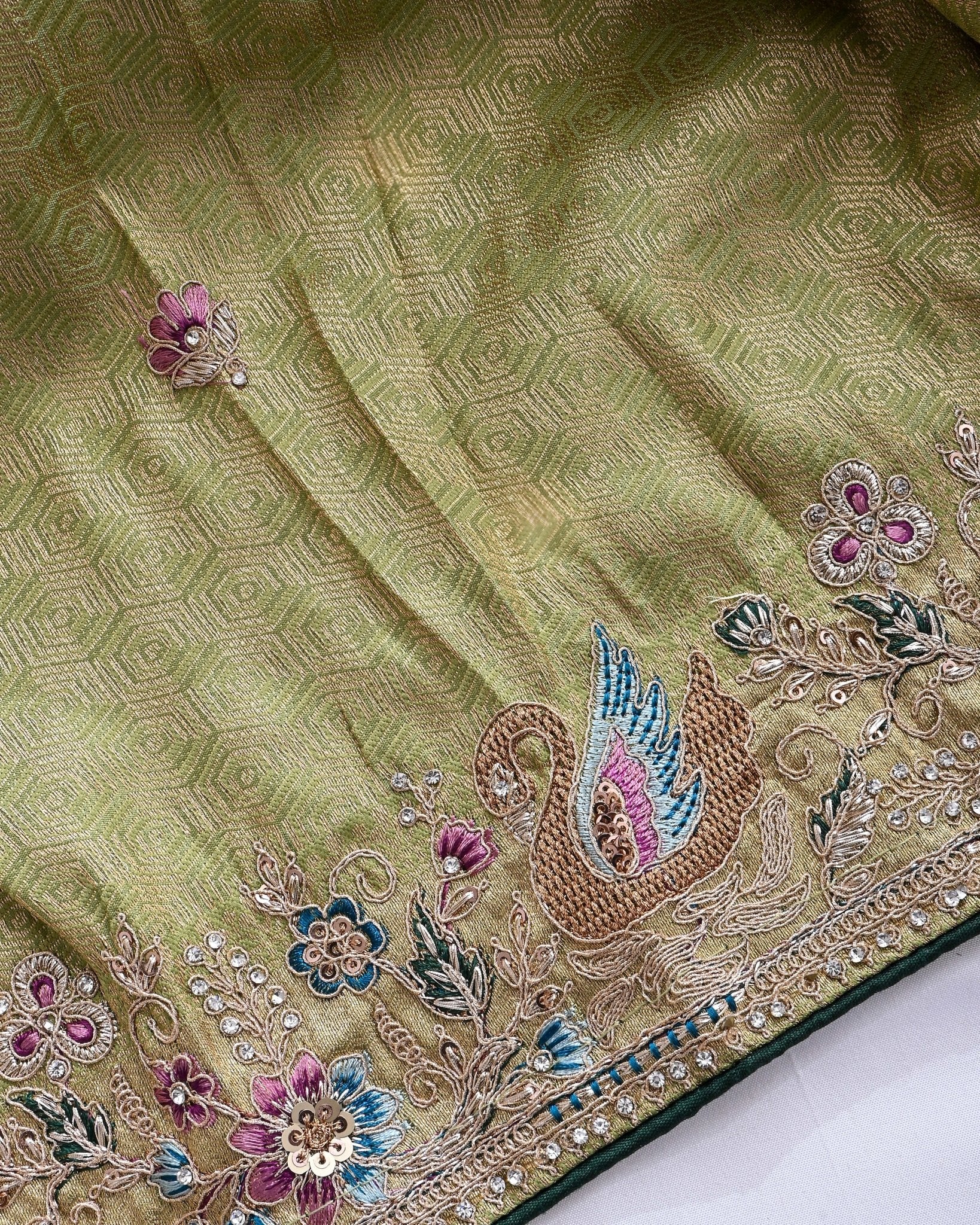 Green Tissue Embroidery Saree - Shop Vastram