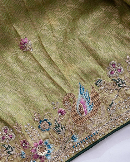 Green Tissue Embroidery Saree - Shop Vastram