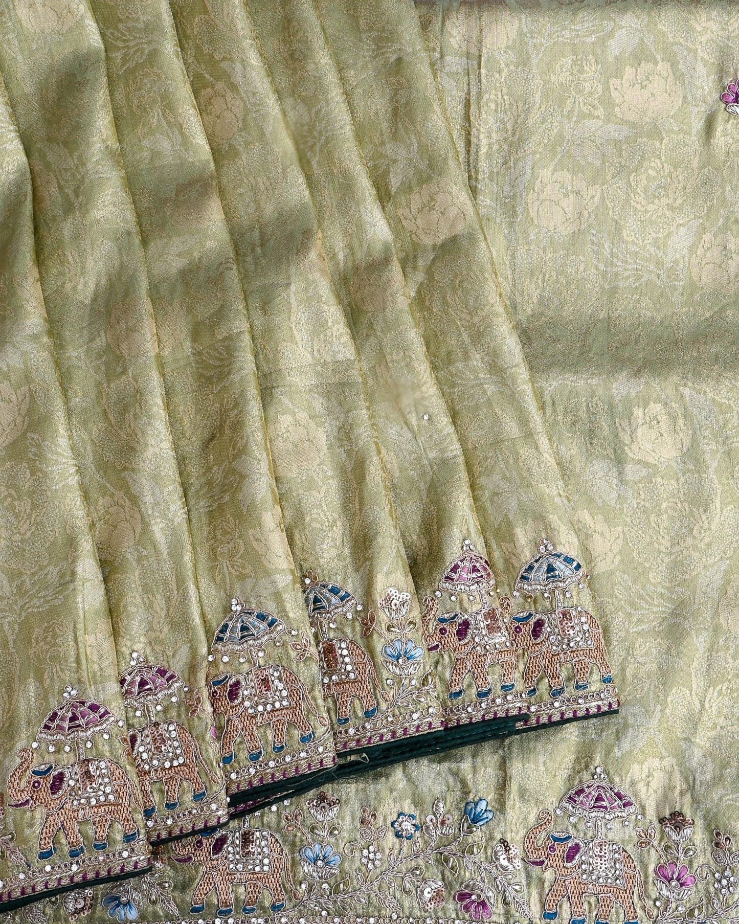 Green Tissue Embroidery Saree - Shop Vastram