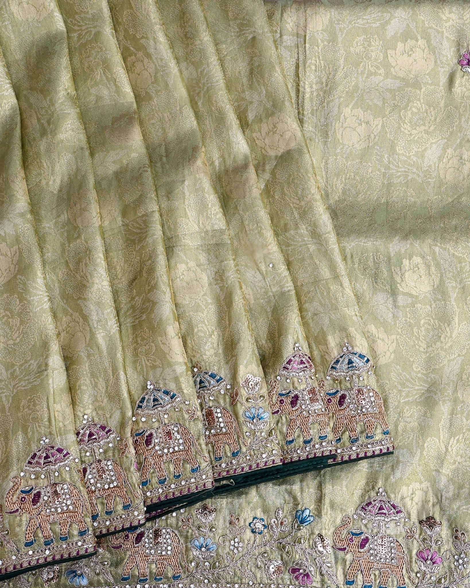 Green Tissue Embroidery Saree - Shop Vastram