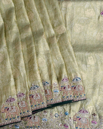 Green Tissue Embroidery Saree - Shop Vastram