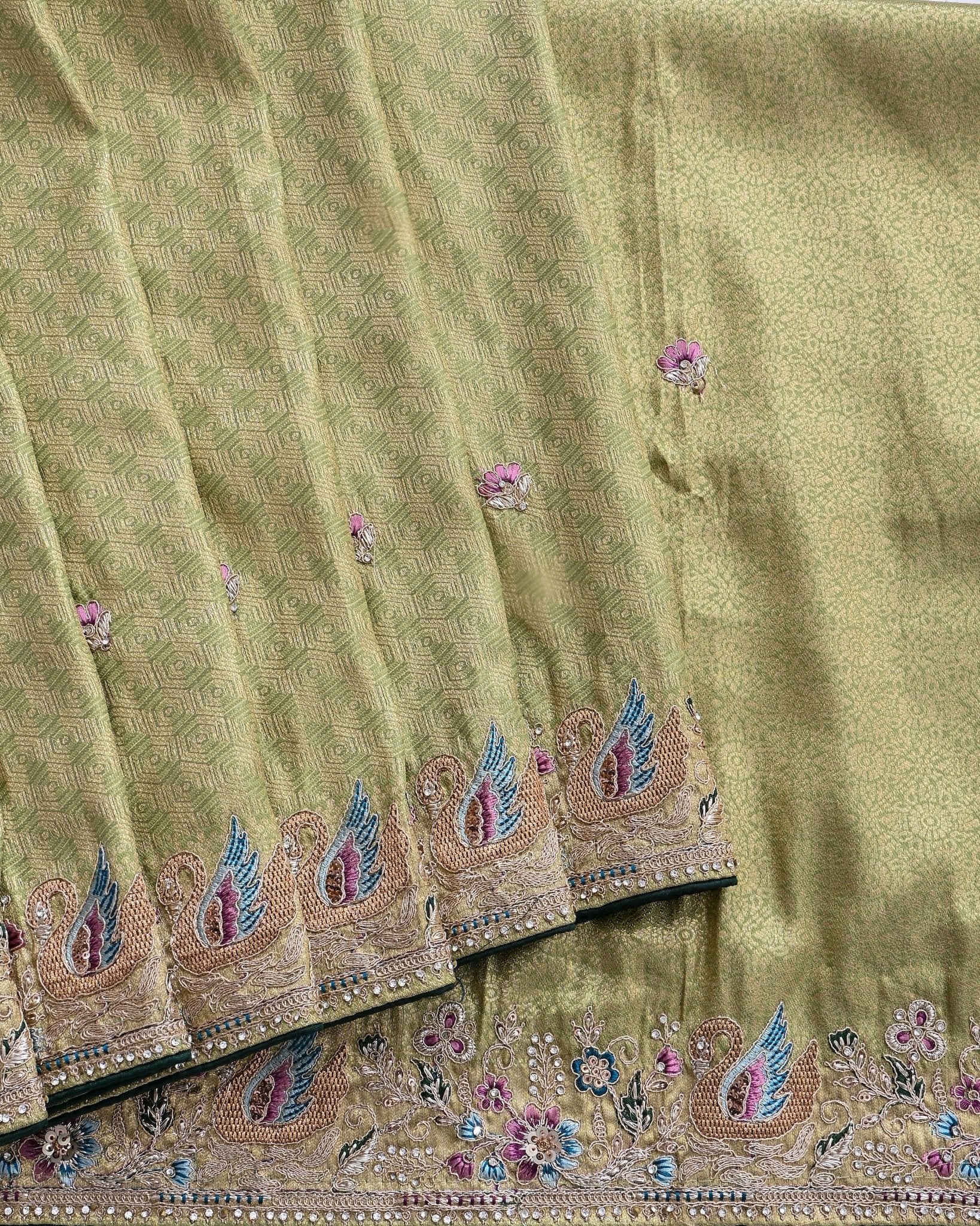 Green Tissue Embroidery Saree - Shop Vastram