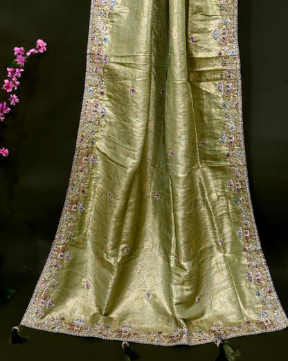 Green Tissue Embroidery Saree - Shop Vastram
