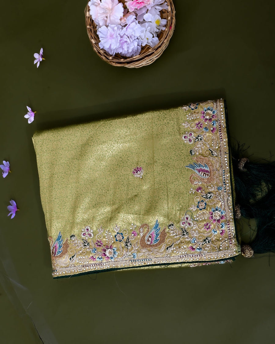 Green Tissue Embroidery Saree - Shop Vastram