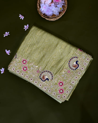 Green Tissue Embroidery Saree - Shop Vastram