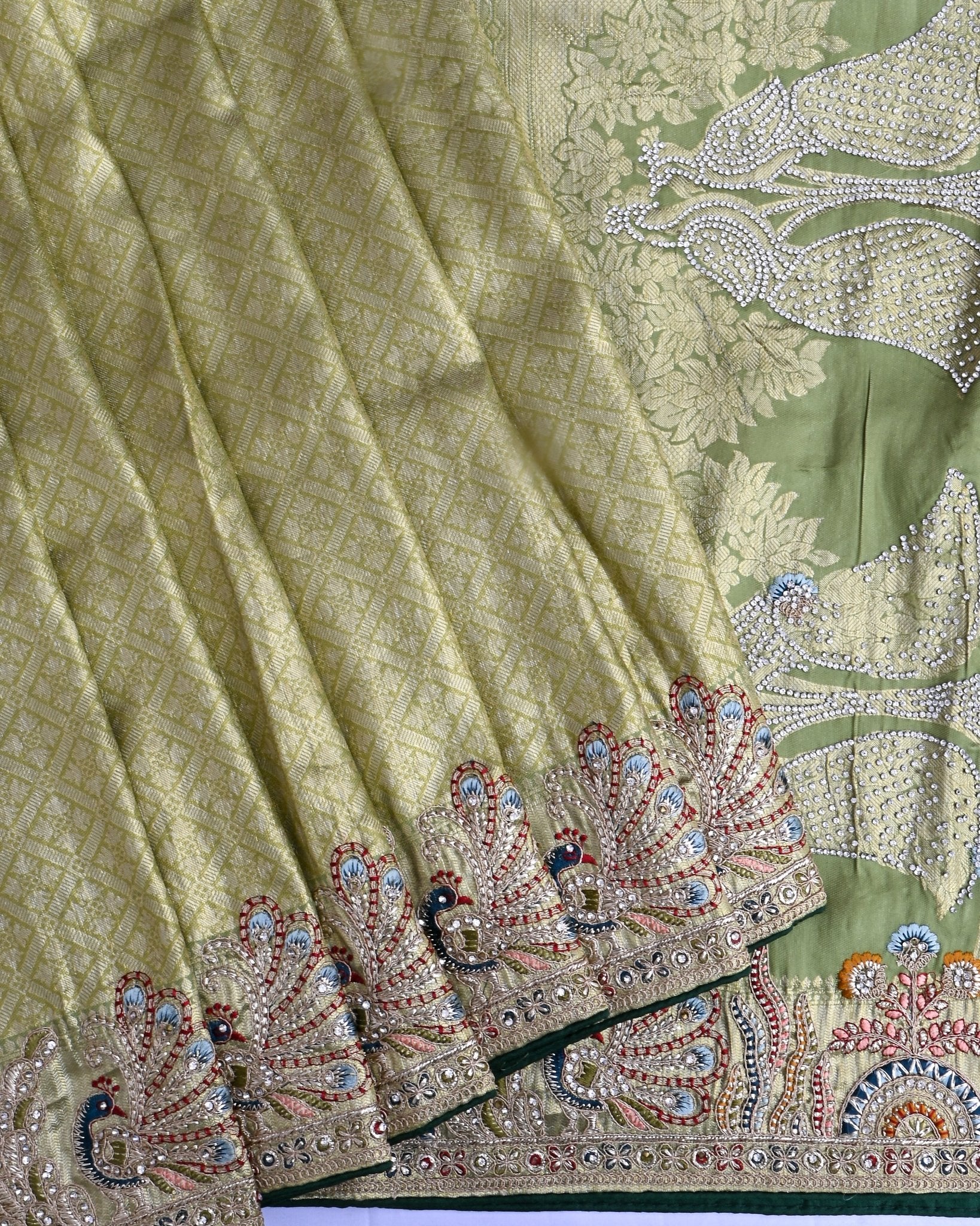 Green Tissue Embroidery Saree - Shop Vastram
