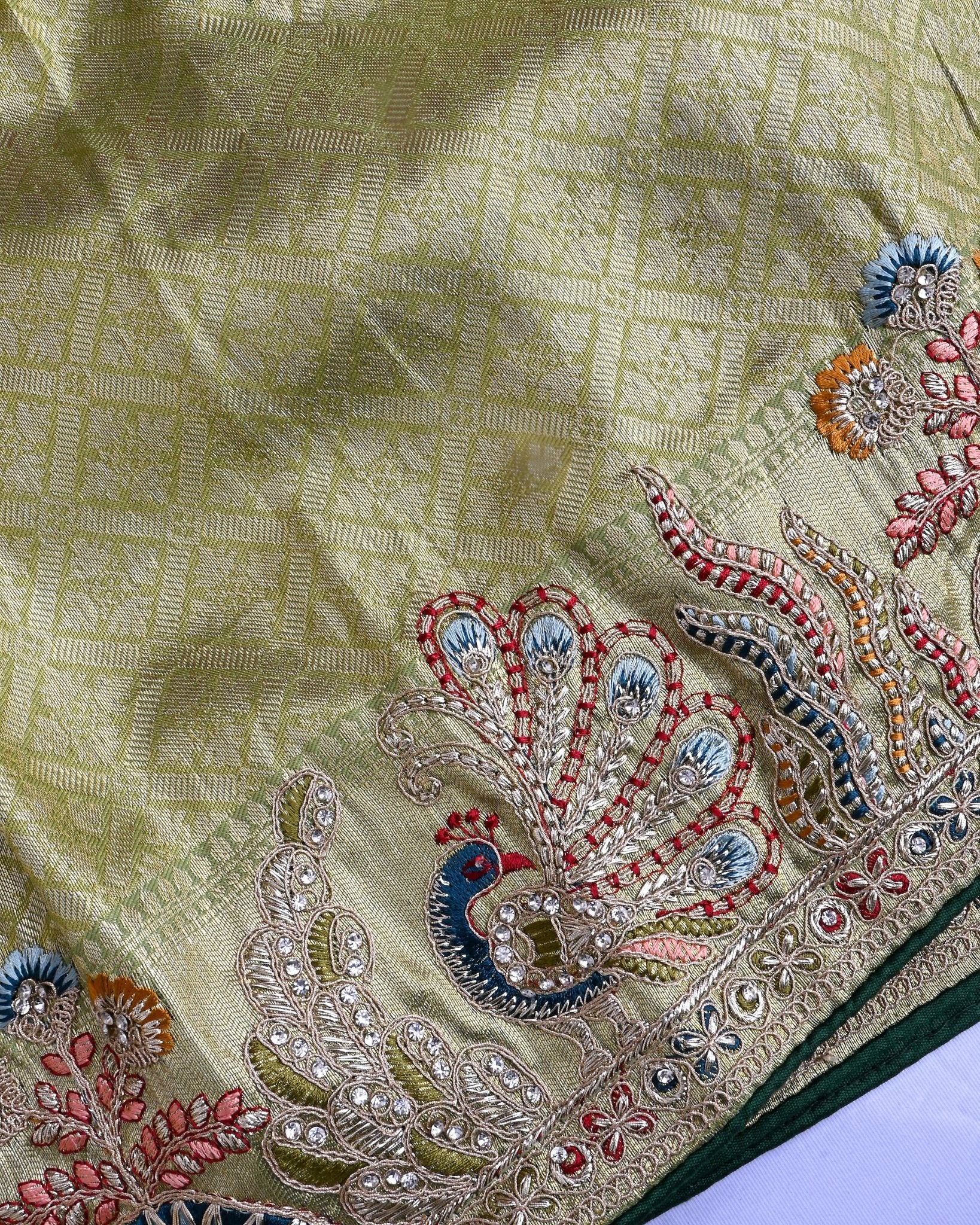 Green Tissue Embroidery Saree - Shop Vastram