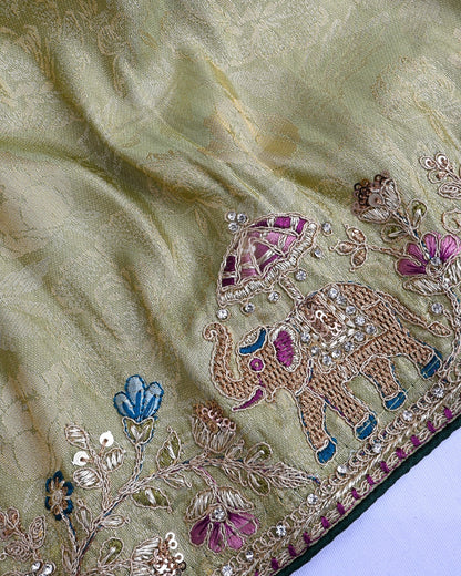 Green Tissue Embroidery Saree - Shop Vastram