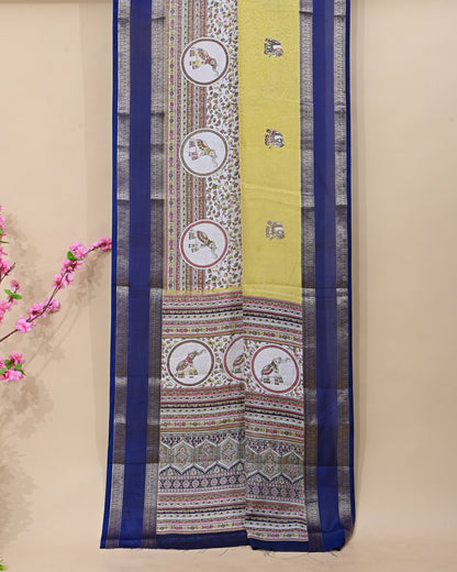 Green Tissue Printed Saree - Shop Vastram