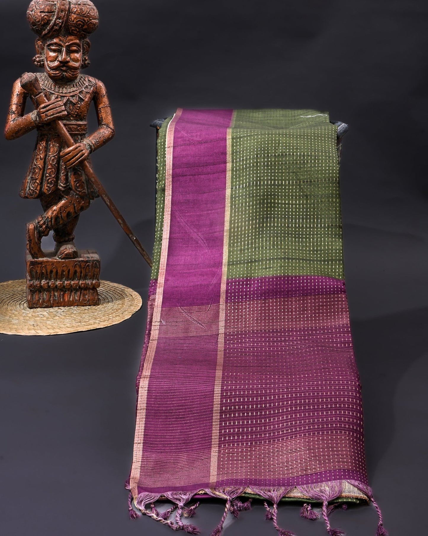 Green Tusser Banarsi Saree - Shop Vastram