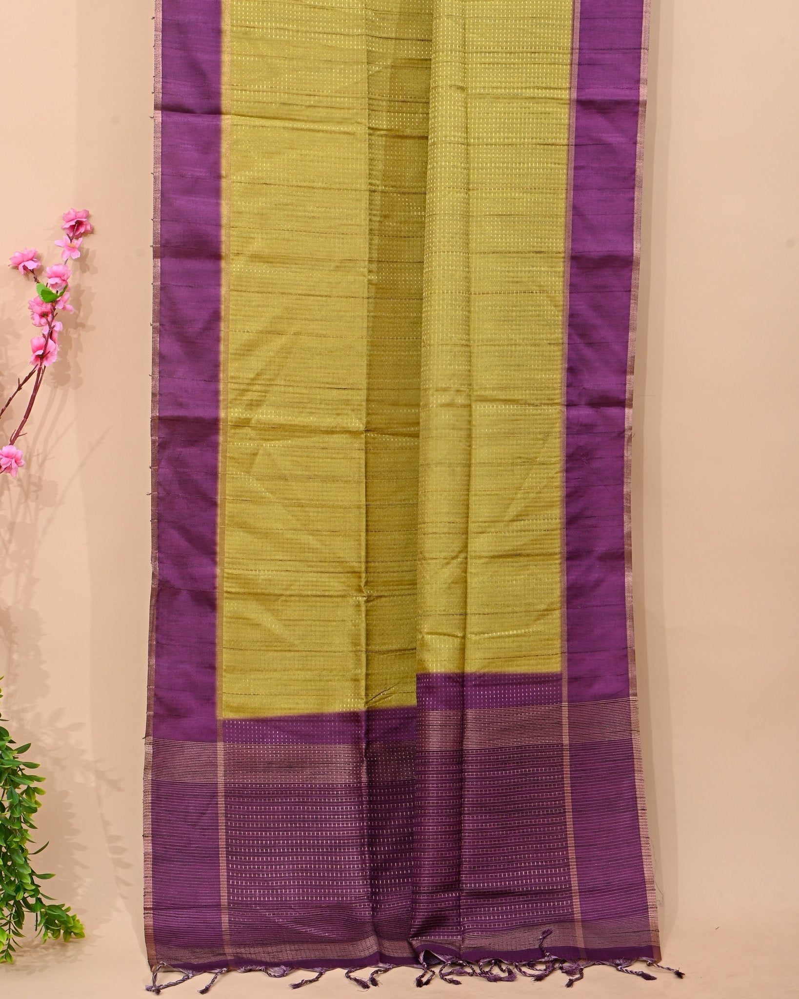 Green Tusser Banarsi Saree - Shop Vastram