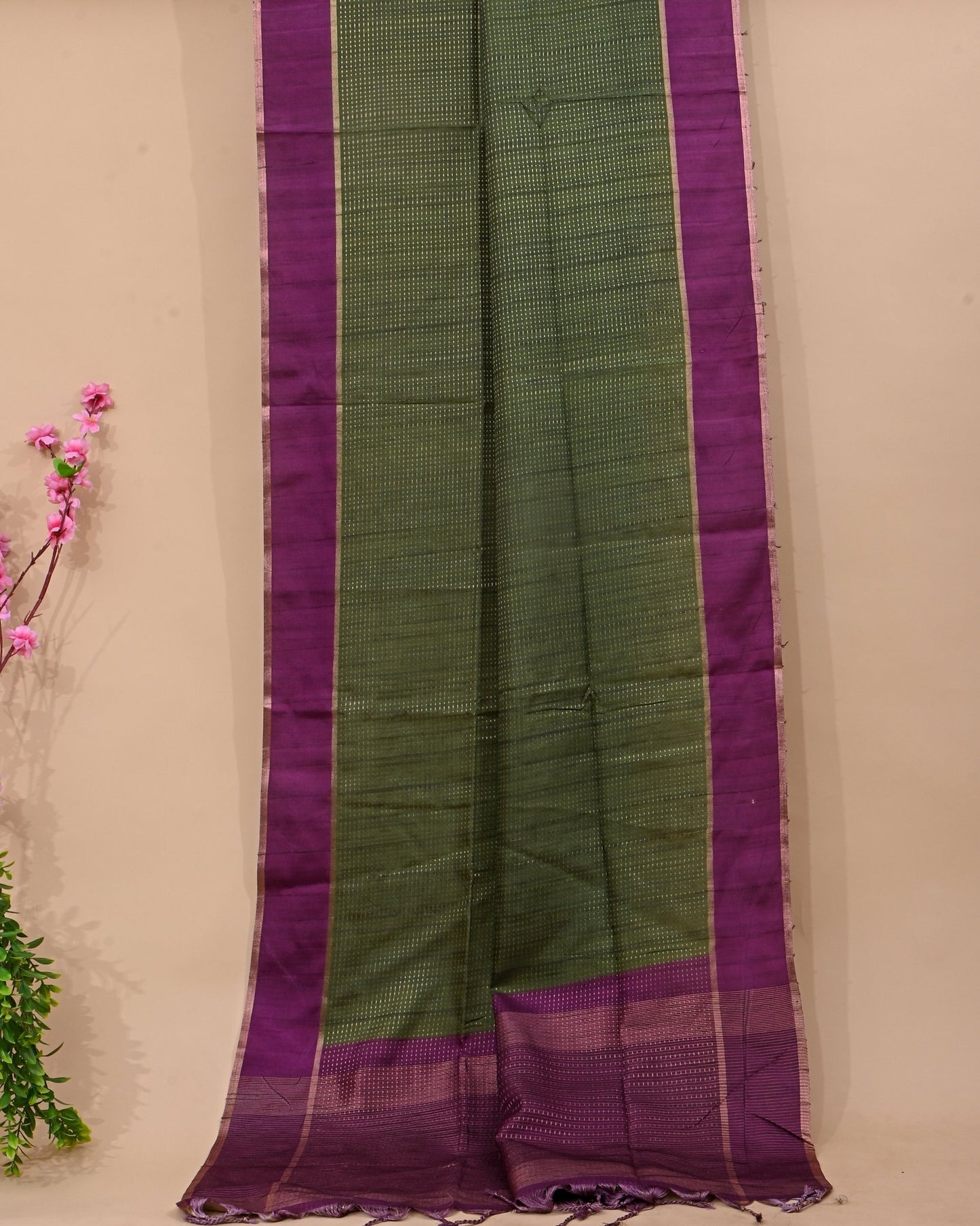 Green Tusser Banarsi Saree - Shop Vastram
