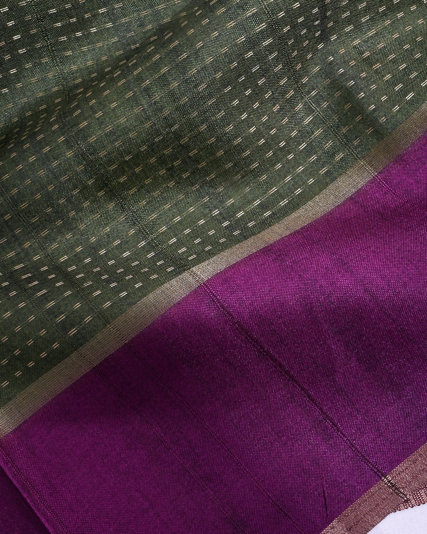 Green Tusser Banarsi Saree - Shop Vastram