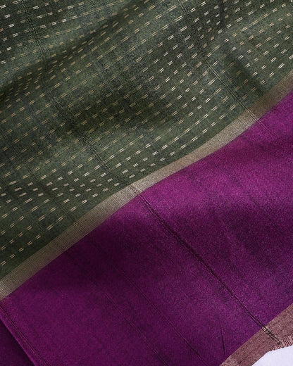 Green Tusser Banarsi Saree - Shop Vastram