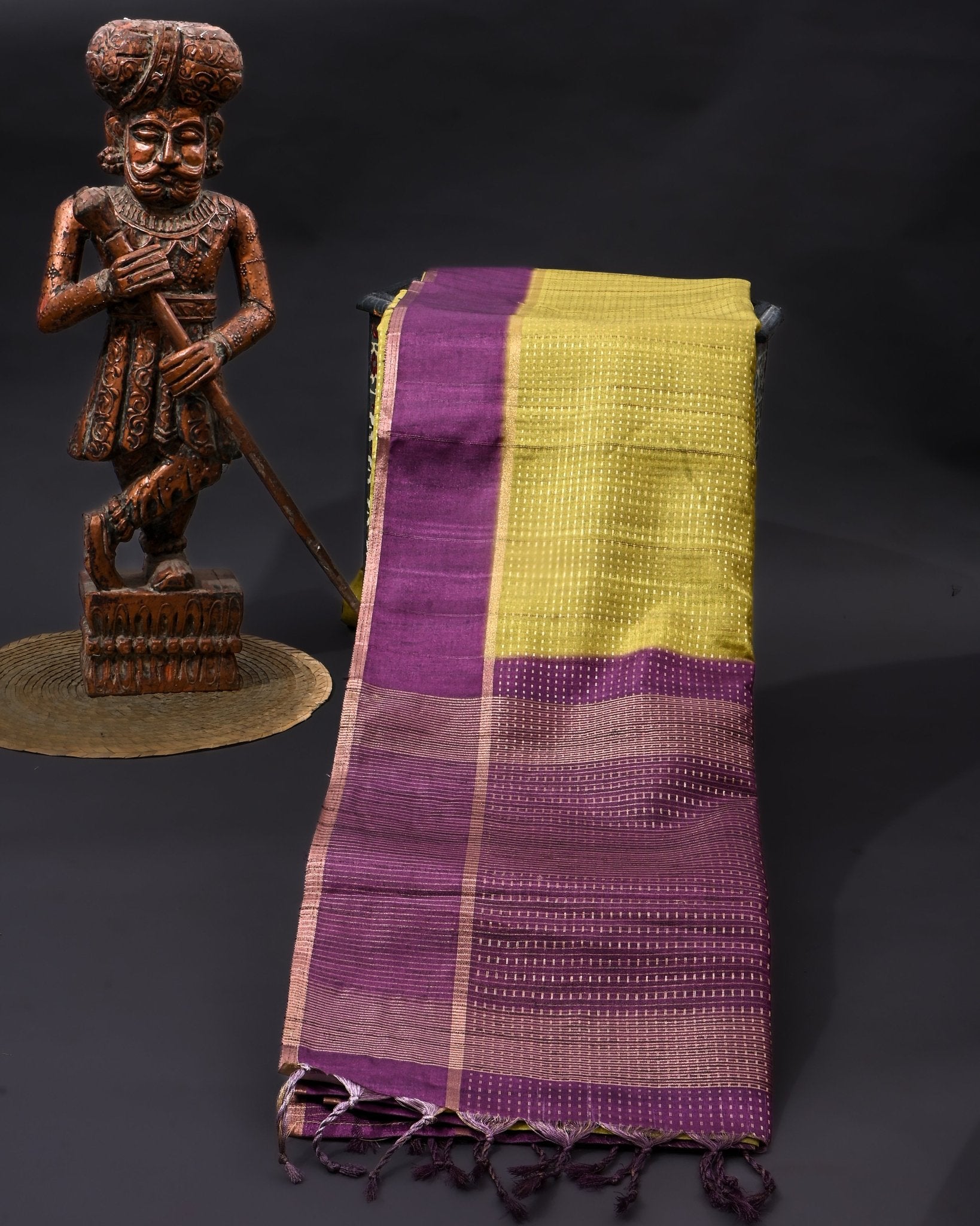 Green Tusser Banarsi Saree - Shop Vastram