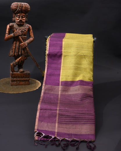 Green Tusser Banarsi Saree - Shop Vastram