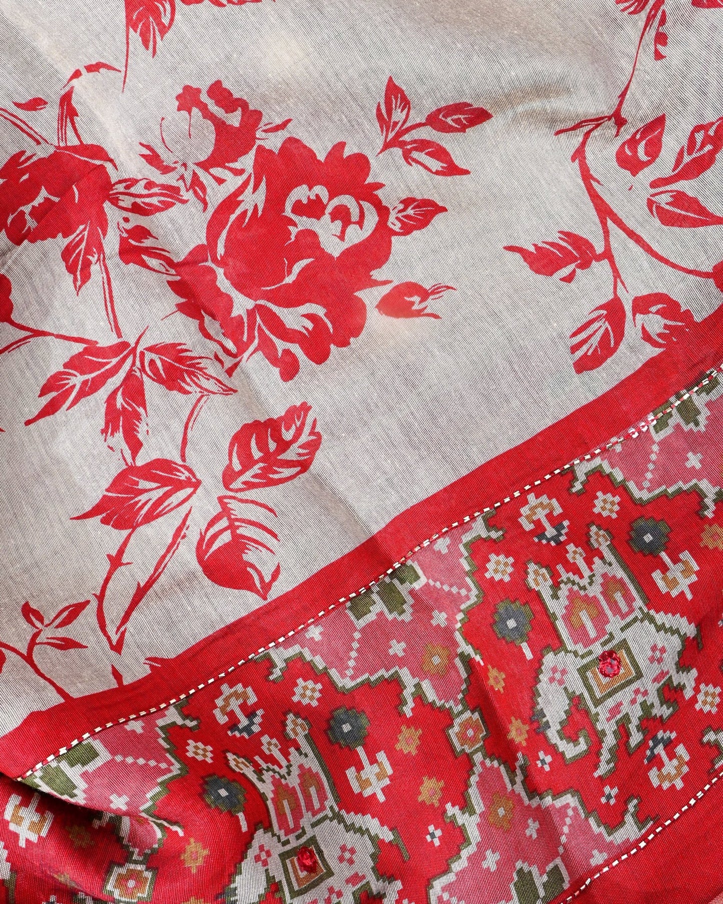 Grey Chanderi Printed Saree - Shop Vastram
