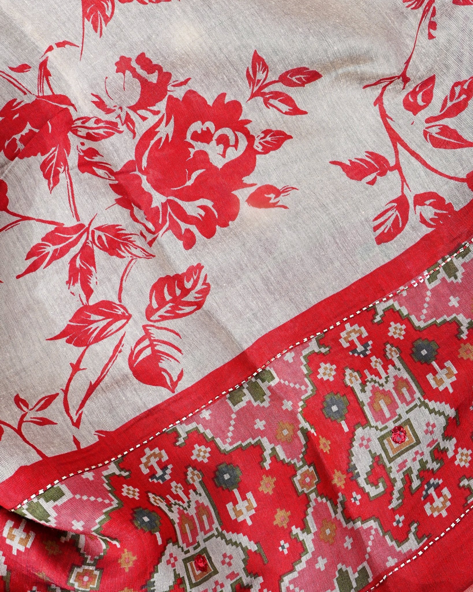 Grey Chanderi Printed Saree - Shop Vastram