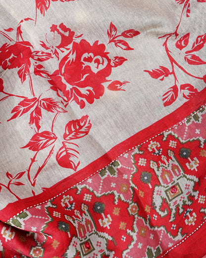 Grey Chanderi Printed Saree - Shop Vastram