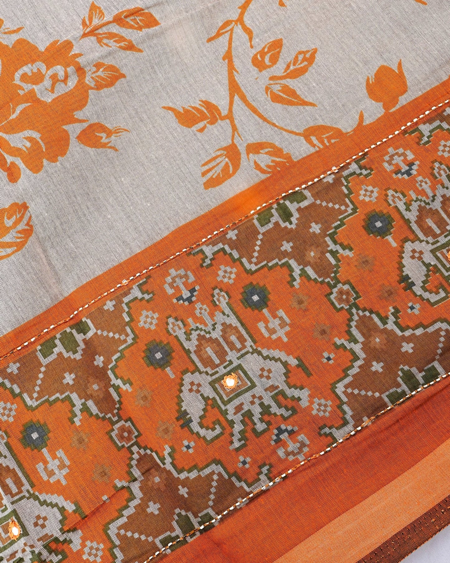 Grey Chanderi Printed Saree - Shop Vastram