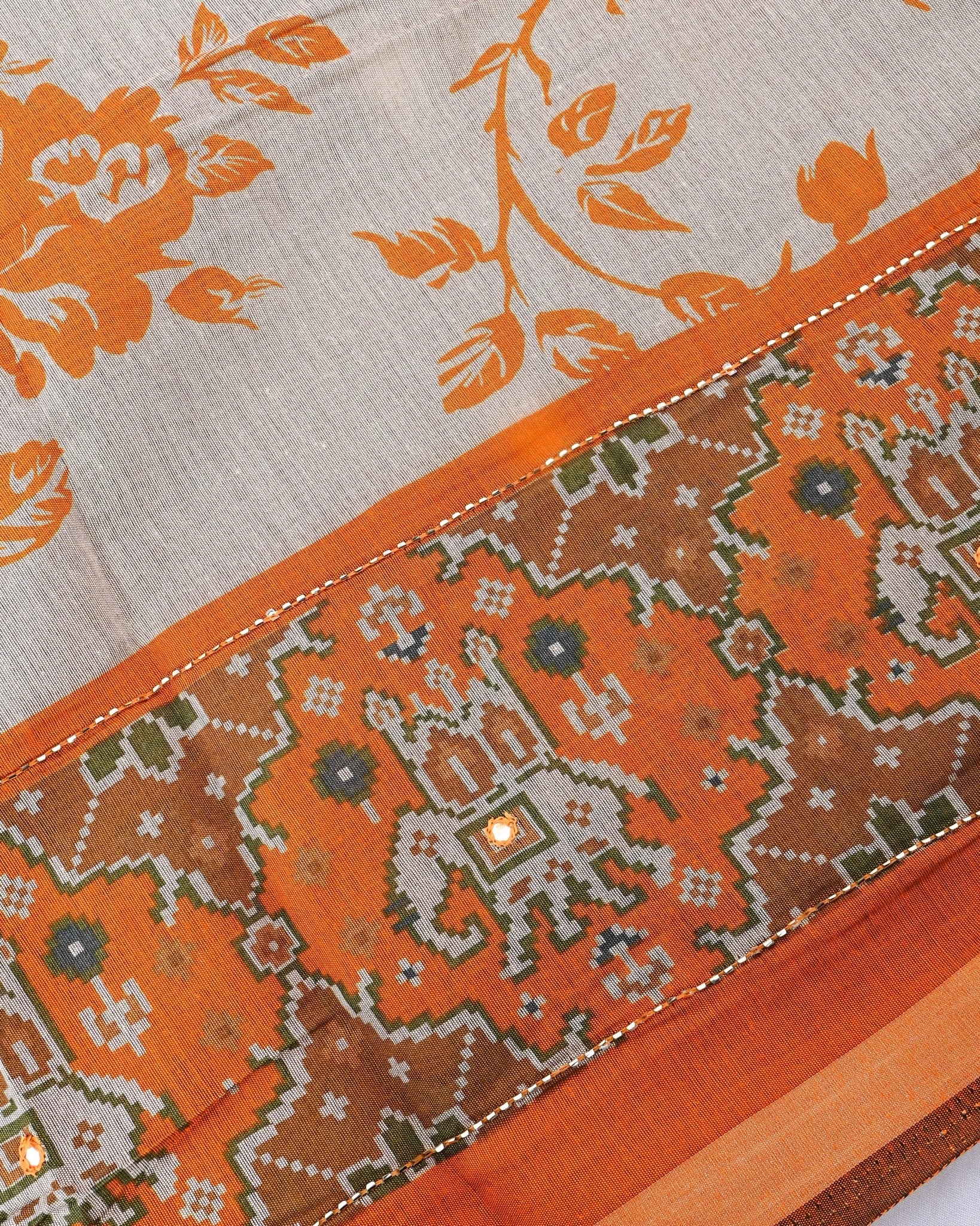 Grey Chanderi Printed Saree - Shop Vastram