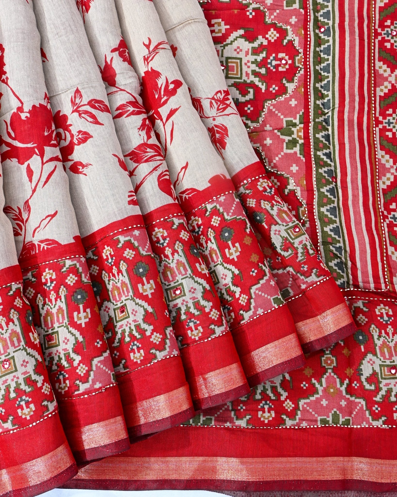 Grey Chanderi Printed Saree - Shop Vastram